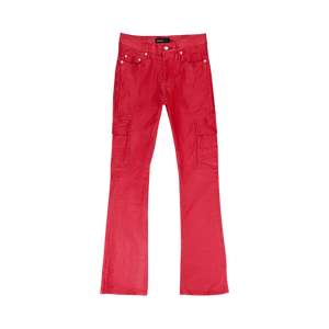 PURPLE BRAND Patent Film Cargo Flare Skinny Jeans 'Red'