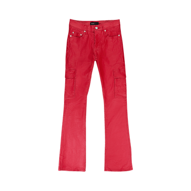 PURPLE BRAND Patent Film Cargo Flare Skinny Jeans 'Red'