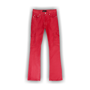 PURPLE BRAND Patent Film Cargo Flare Skinny Jeans 'Red'