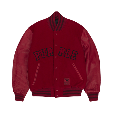 PURPLE BRAND Varsity Logo Melton Bomber Jacket 'Red'