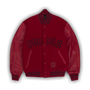 PURPLE BRAND Varsity Logo Melton Bomber Jacket 'Red'