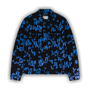 PURPLE BRAND Letters Screen Print Trucker Denim Jacket 'Black/Blue'