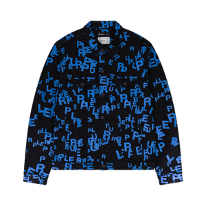 PURPLE BRAND Letters Screen Print Trucker Denim Jacket 'Black/Blue'