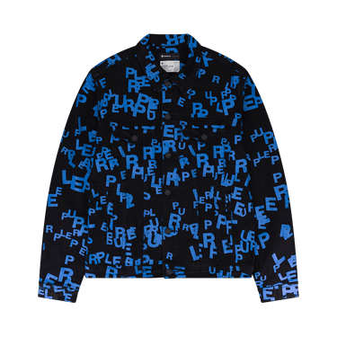 PURPLE BRAND Letters Screen Print Trucker Denim Jacket 'Black/Blue'