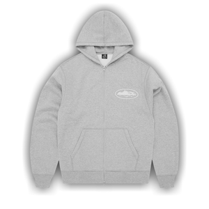 Corteiz Island Puff Print Zip Hoodie 'Heather Grey'