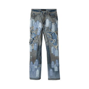 Who Decides War Patched Arch Repaired Blowout Denim Pants 'Blue'