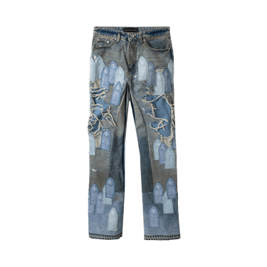Who Decides War Patched Arch Repaired Blowout Denim Pants 'Blue'
