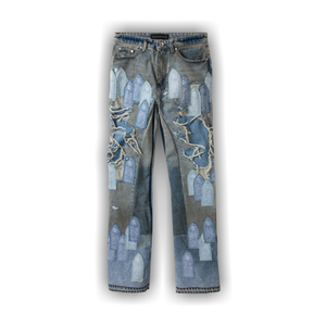 Who Decides War Patched Arch Repaired Blowout Denim Pants 'Blue'