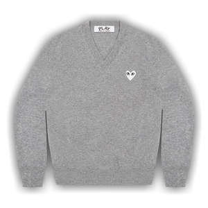 Comme des Garçons PLAY White Heart V-Neck Sweater 'Light Grey'