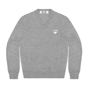 Comme des Garçons PLAY White Heart V-Neck Sweater 'Light Grey'