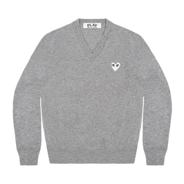Comme des Garçons PLAY White Heart V-Neck Sweater 'Light Grey'