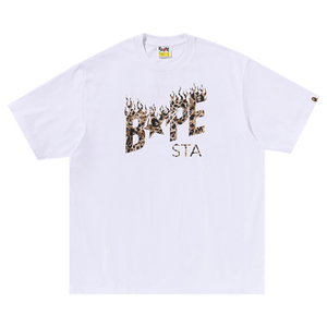 BAPE Wild Leopard Pattern BAPE Sta Logo Relaxed Fit Tee 'White'