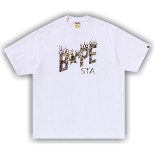 BAPE Wild Leopard Pattern BAPE Sta Logo Relaxed Fit Tee 'White'
