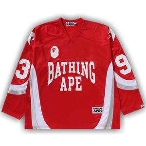 BAPE Line Camo Jacquard Logo Relaxed Fit Ice Hockey Jersey 'Red'