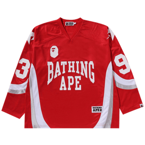 BAPE Line Camo Jacquard Logo Relaxed Fit Ice Hockey Jersey 'Red'