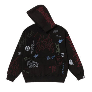 BAPE Allover Print Relaxed Fit Pullover Hoodie 'Black'