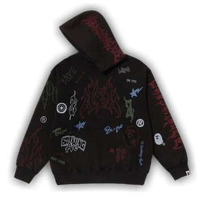 BAPE Allover Print Relaxed Fit Pullover Hoodie 'Black'