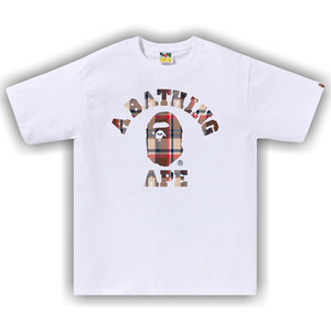 BAPE Check College Tee 'White/Red'