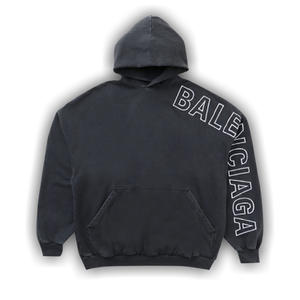 Balenciaga Logo Embroidered Oversized Hoodie 'Washed Black/White'