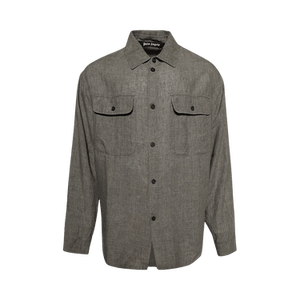Palm Angels Curved Logo Linen Overshirt 'Military Grey'