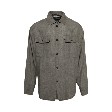 Palm Angels Curved Logo Linen Overshirt 'Military Grey'