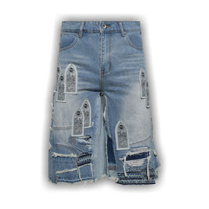 Who Decides War Patched Arch Blowout Denim Short 'Sky'
