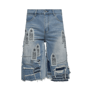 Who Decides War Patched Arch Blowout Denim Short 'Sky'