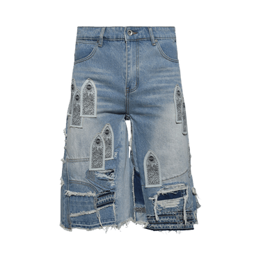 Who Decides War Patched Arch Blowout Denim Short 'Sky'
