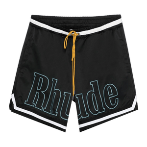 Rhude Logo Basketball Swim Shorts 'Black/White/Blue'