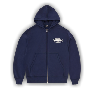 Corteiz Island Puff Print Zip Hoodie 'Navy'
