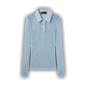 Gucci Embossed Technical Mesh Polo Top 'Petroleum Blue'