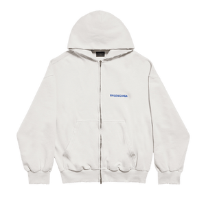 Balenciaga Logo Embroidered Zip-Up Hoodie 'Dirty White/Sport Blue'