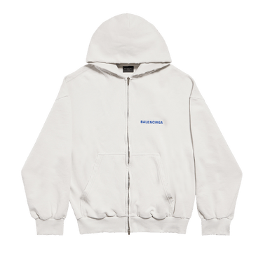 Balenciaga Logo Embroidered Zip-Up Hoodie 'Dirty White/Sport Blue'