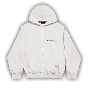 Balenciaga Logo Embroidered Zip-Up Hoodie 'Dirty White/Sport Blue'