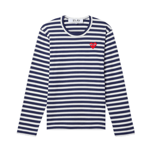 Comme des Garçons PLAY Heart Emblem Stipe T-Shirt 'Navy/White'