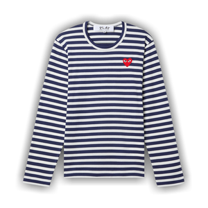 Comme des Garçons PLAY Heart Emblem Stipe T-Shirt 'Navy/White'