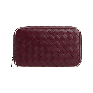 Bottega Veneta Intrecciato Medium Zipped Pouch 'Barolo/White/Silver'