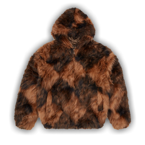 Corteiz Diamond Hooded Fur Jacket 'Brown'