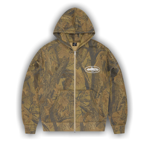 Corteiz Island Puff Print Zip Hoodie 'Forest Camo'