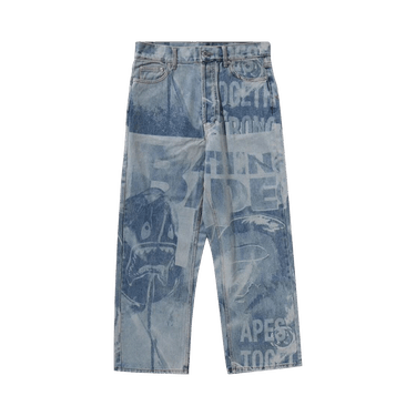 BAPE Overall Lasered Relaxed Fit 13oz Denim Pants 'Blue'