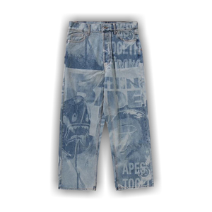 BAPE Overall Lasered Relaxed Fit 13oz Denim Pants 'Blue'