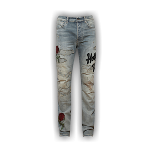 Amiri Floral Sequin Repaired Slim Jean 'Antique Indigo'