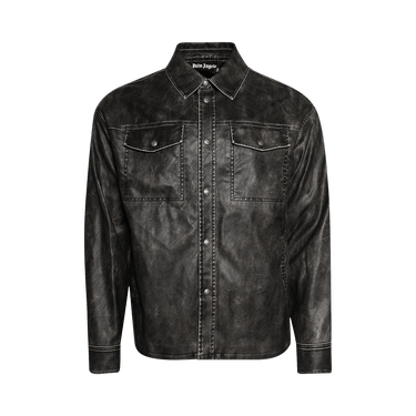 Palm Angels Curved Logo Coated Overshirt 'Dark Grey'