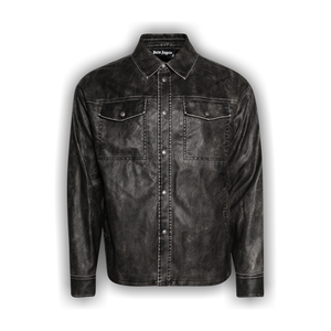 Palm Angels Curved Logo Coated Overshirt 'Dark Grey'