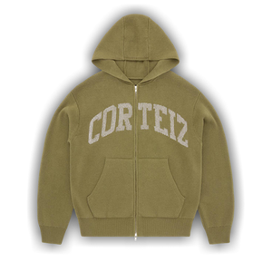 Corteiz 3m College Knit Zip Hoodie 'Olive'