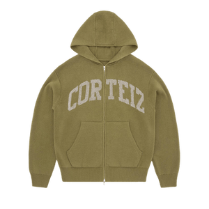 Corteiz 3m College Knit Zip Hoodie 'Olive'