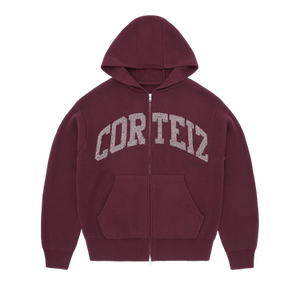 Corteiz 3m College Knit Zip Hoodie 'Wine'