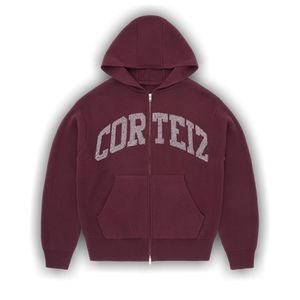 Corteiz 3m College Knit Zip Hoodie 'Wine'