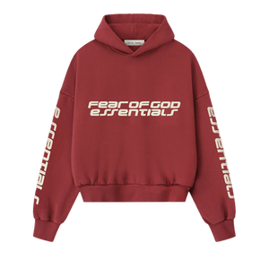 Fear of God Essentials Cropped Relaxed Hoodie 'Crimson'