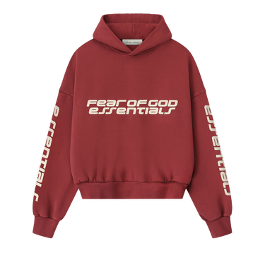 Fear of God Essentials Cropped Relaxed Hoodie 'Crimson'